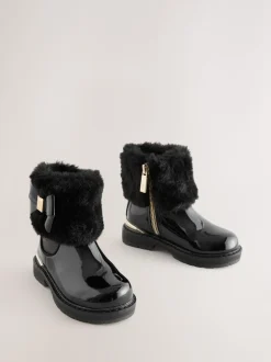 Baker by Ted Baker Girls Faux Fur Cuff Boots with Bow