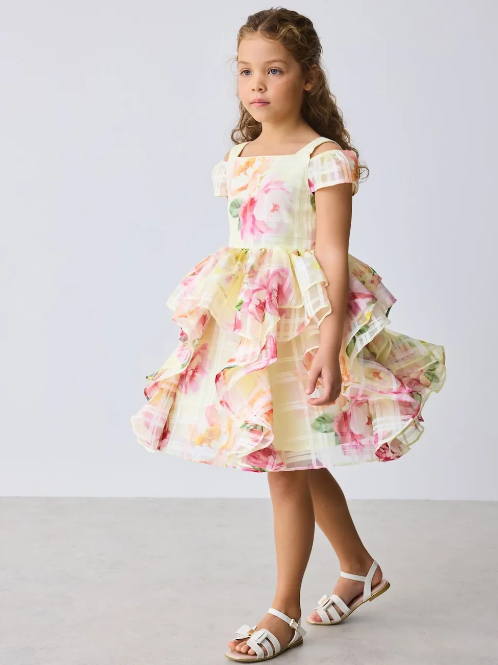 Baker by Ted Baker Yellow Burnout Organza Cap Sleeve Floral Dress