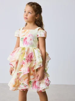 Baker by Ted Baker Yellow Burnout Organza Cap Sleeve Floral Dress