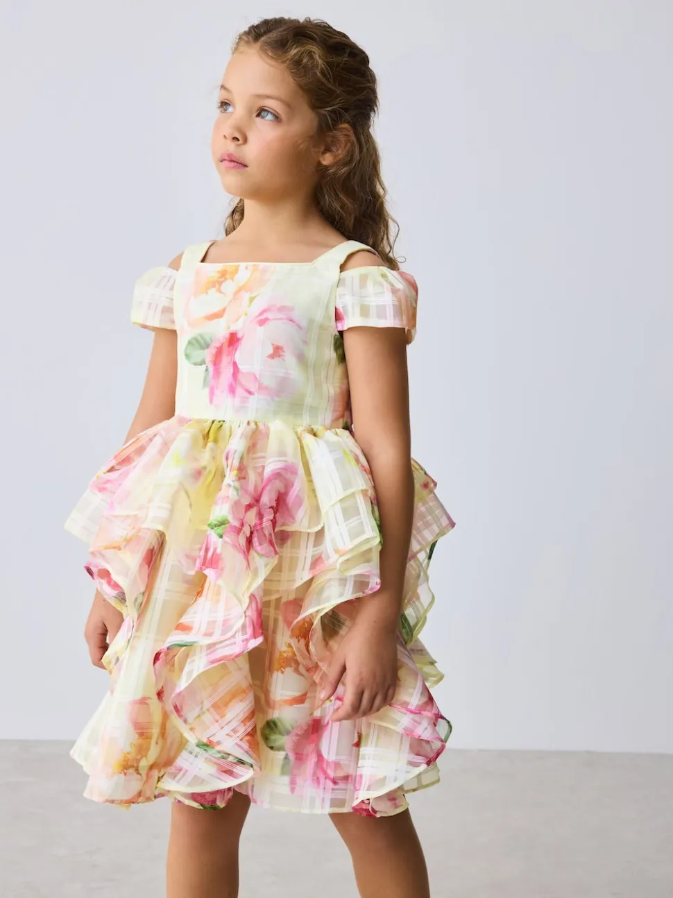 Baker by Ted Baker Yellow Burnout Organza Cap Sleeve Floral Dress