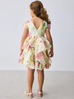 Baker by Ted Baker Yellow Burnout Organza Cap Sleeve Floral Dress