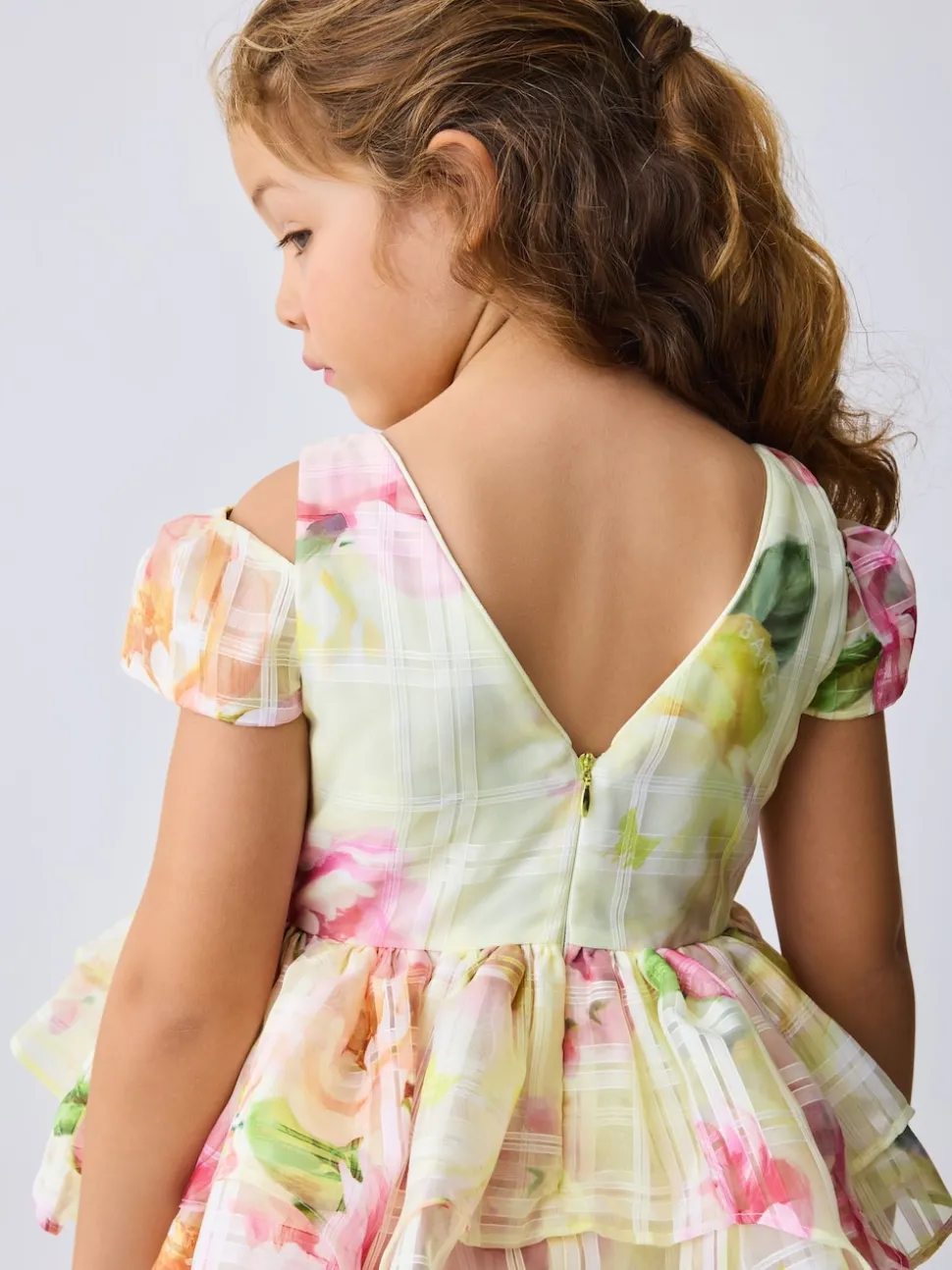 Baker by Ted Baker Yellow Burnout Organza Cap Sleeve Floral Dress