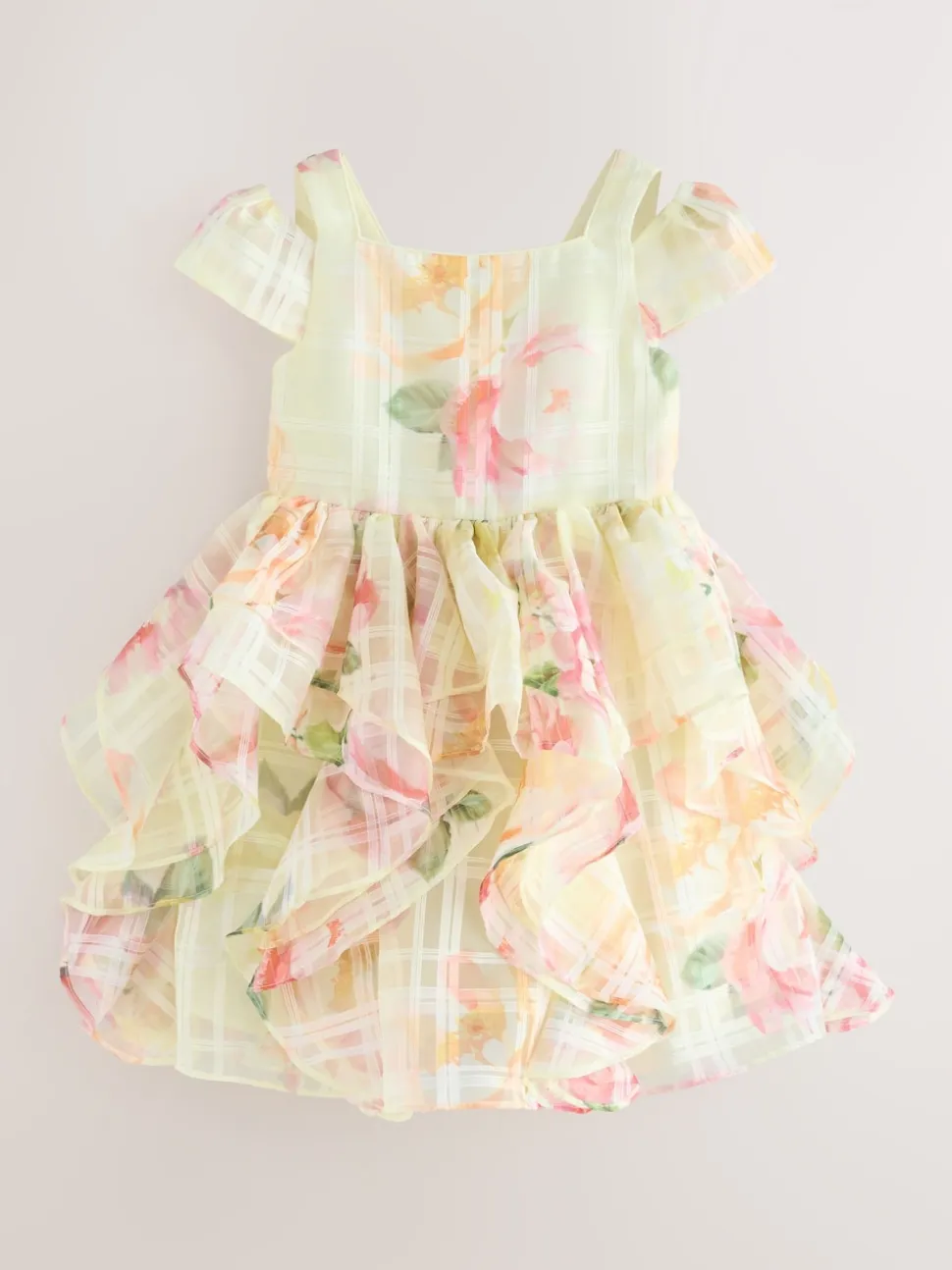 Baker by Ted Baker Yellow Burnout Organza Cap Sleeve Floral Dress