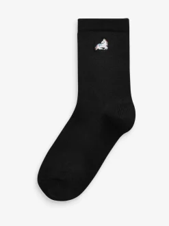 Black 5 Pack Unicorn Embroidered Ankle Socks