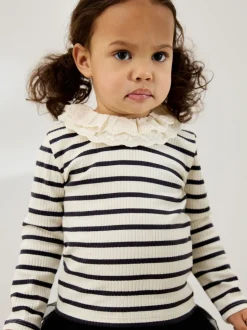 Black and White Stripe Long Sleeve Collar Top (3mths-7yrs)