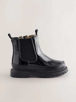 Black Patent Chunky Chelsea Ankle Boots