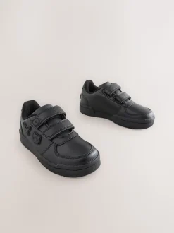 Black Standard Fit (F) Pokemon 2 Strap Touch Fastening School Shoes