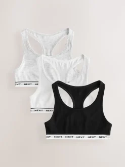 Black/Grey/White Racer Back Crop Tops 3 Pack (5-16yrs)
