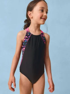 Black/Pink Double Strap Swimsuit (3-16yrs)