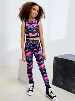 Black/Pink Wave Sports Crop Top (5-16yrs)