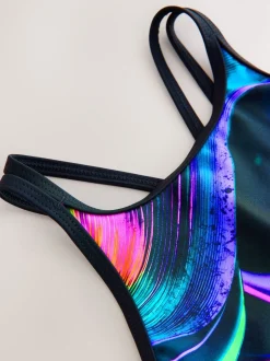 Black/Pink/Purple Swirl Double Strap Swimsuit (3-16yrs)