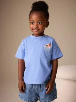 Blue Cupcake Short Sleeve Embroidered T-Shirt (3mths-7yrs)