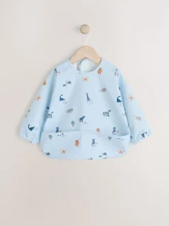 Blue Dino Jungle Weaning And Feeding Sleeved Bib