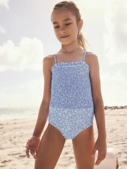 Blue Ditsy Floral Shirred Swimsuit (3-16yrs)