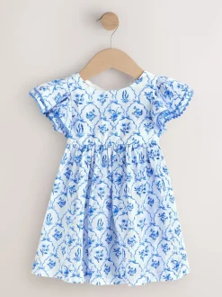 Blue Floral Angel Sleeve Dress (3mths-8yrs)