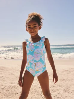 Blue Shell Frill Swimsuit (3-16yrs)