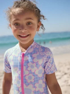 Blue Stampy Floral Sunsafe Swimsuit (3mths-10yrs)