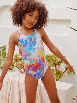 Blue Swirl Double Strap Swimsuit (3-16yrs)