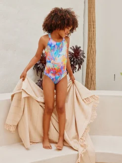 Blue Swirl Double Strap Swimsuit (3-16yrs)