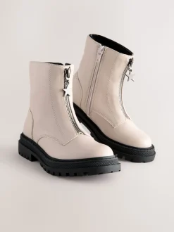 Bone White Standard Fit (F) Zip Front Ankle Boots