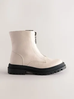Bone White Wide Fit (G) Zip Front Ankle Boots