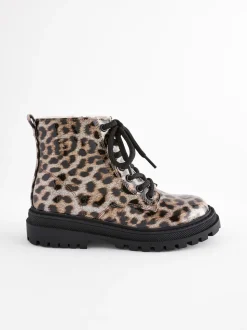 Brown Animal Print Standard Fit (F) Warm Lined Lace-Up Ankle Boots