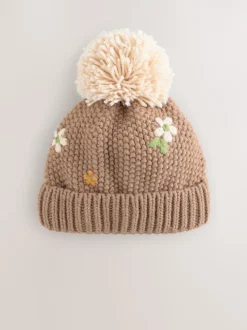 Chocolate Brown Embroidered Beanie (1-13yrs)