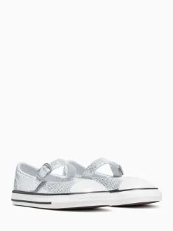 Converse Silver Chuck Taylor Toddler Disco Glitter Dainty Mary Jane Trainers