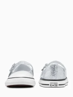 Converse Silver Chuck Taylor Toddler Disco Glitter Dainty Mary Jane Trainers