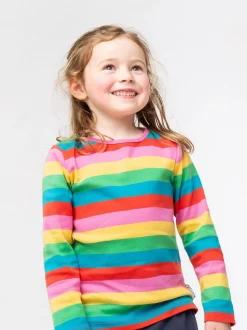 Frugi Pink Cotton Rainbow Stripe Long Sleeve Top
