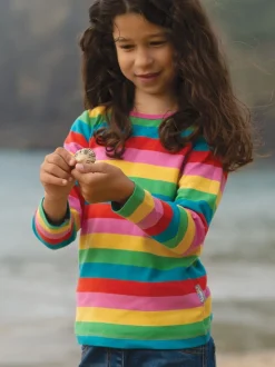 Frugi Pink Cotton Rainbow Stripe Long Sleeve Top
