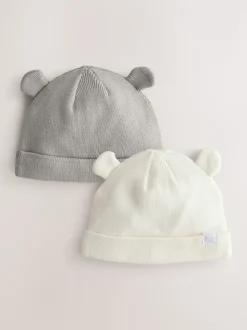 Grey/White 2pack Rib Baby Beanie