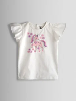 JoJo Maman Bébé Apple Unicorn Appliqué Top And Tulle Skirt Set