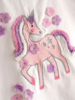 JoJo Maman Bébé Apple Unicorn Appliqué Top And Tulle Skirt Set