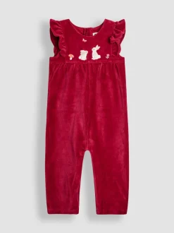 JoJo Maman Bébé Berry Bunny Appliqué Velour Dungarees & Top Set