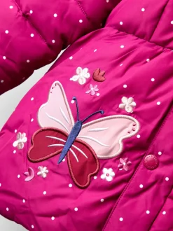 JoJo Maman Bébé Berry Butterfly Fleece Lined Puffer Coat