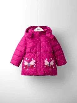 JoJo Maman Bébé Berry Butterfly Fleece Lined Puffer Coat