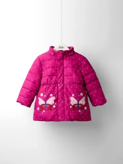 JoJo Maman Bébé Berry Butterfly Fleece Lined Puffer Coat