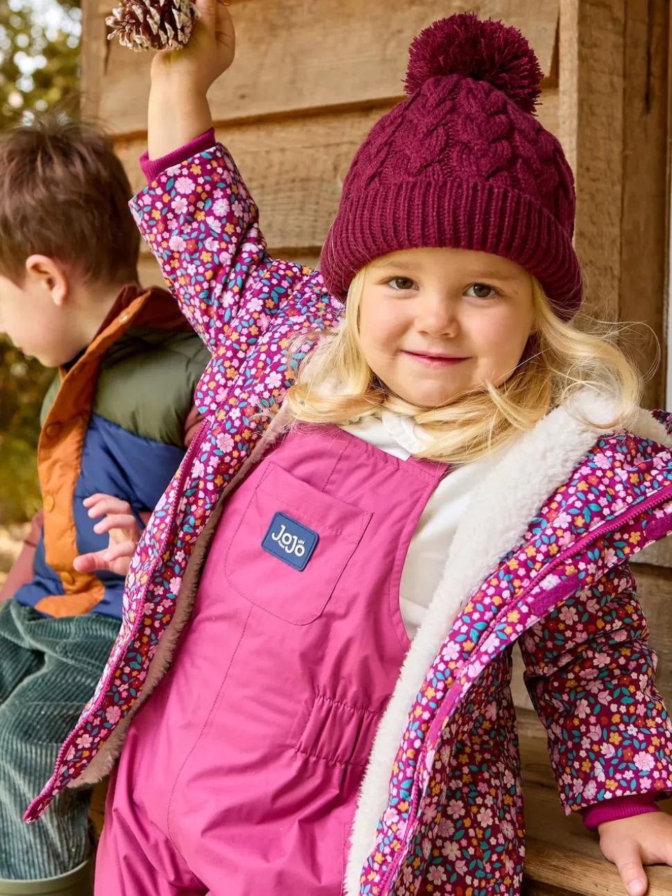 JoJo Maman Bébé Berry Embroidered Cable Hat