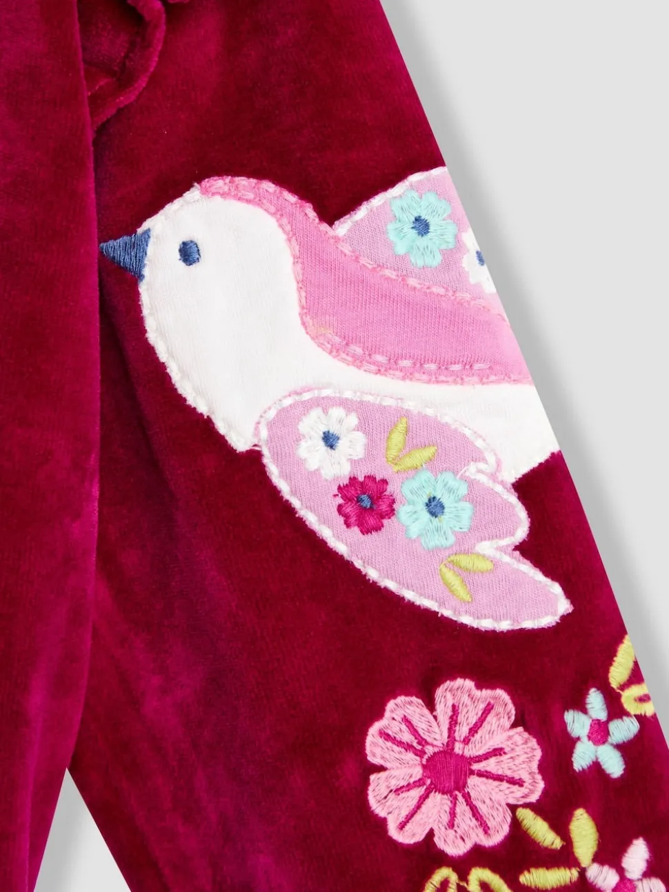 JoJo Maman Bébé Berry Floral Bird Embroidered Frill Velour Jacket