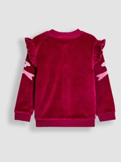JoJo Maman Bébé Berry Floral Bird Embroidered Frill Velour Jacket