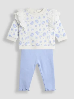 JoJo Maman Bébé Blue Ditsy Floral 2-Piece Floral Sweatshirt & Leggings Set