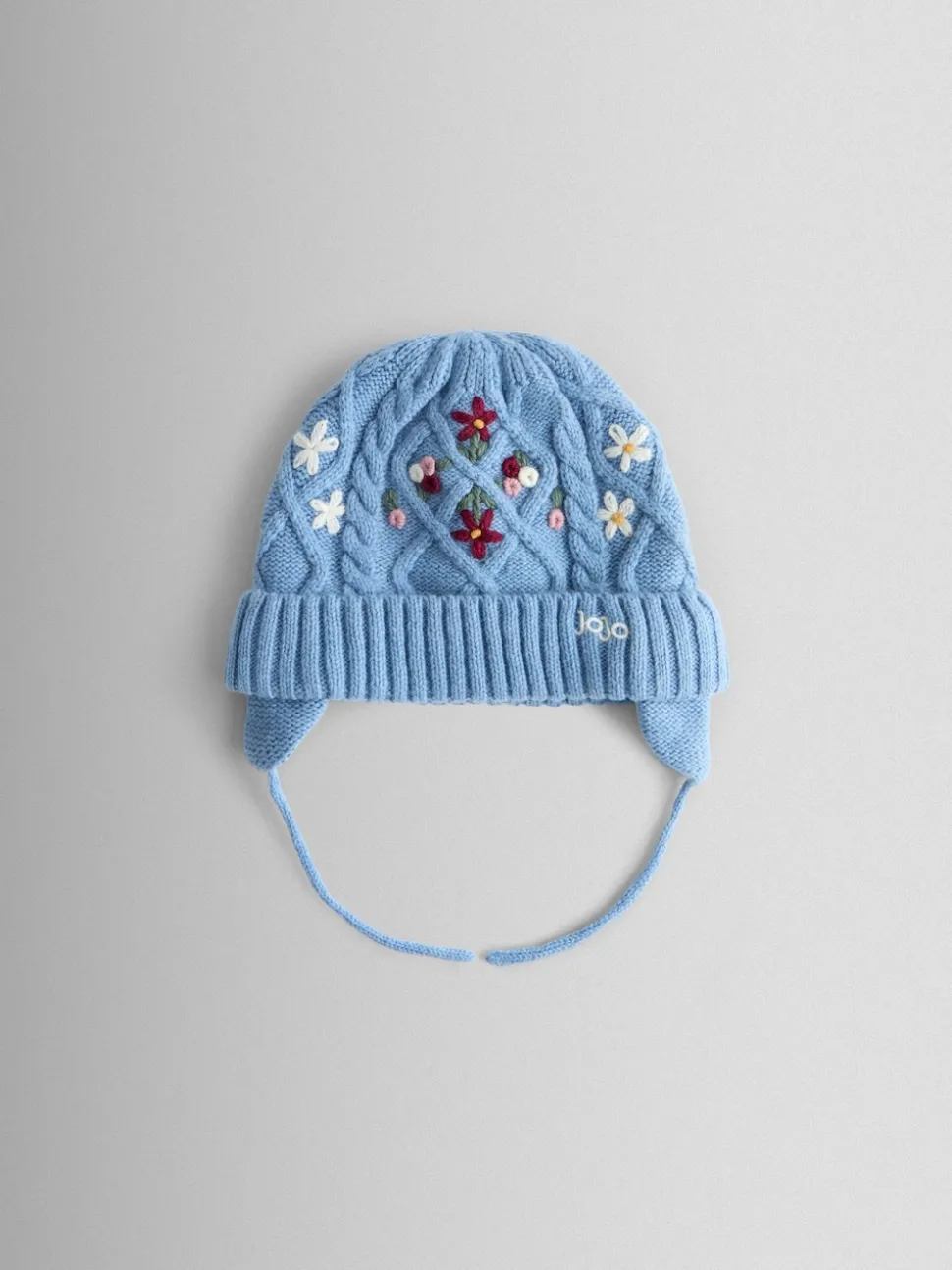 JoJo Maman Bébé Blue Floral Embroidered Cable Hat