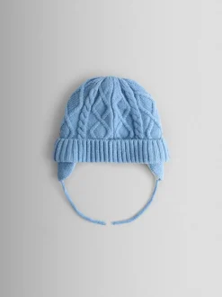 JoJo Maman Bébé Blue Floral Embroidered Cable Hat