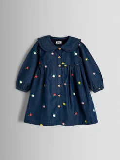 JoJo Maman Bébé Blue Heart Embroidered Chambray Dress