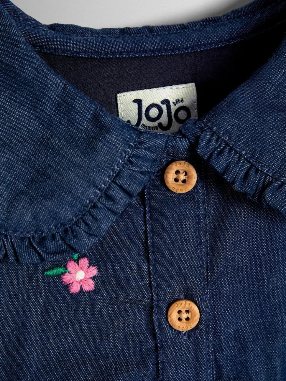JoJo Maman Bébé Blue Heart Embroidered Chambray Dress