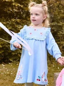 JoJo Maman Bébé Blue Mouse Tea Party Appliqué Yoke Dress