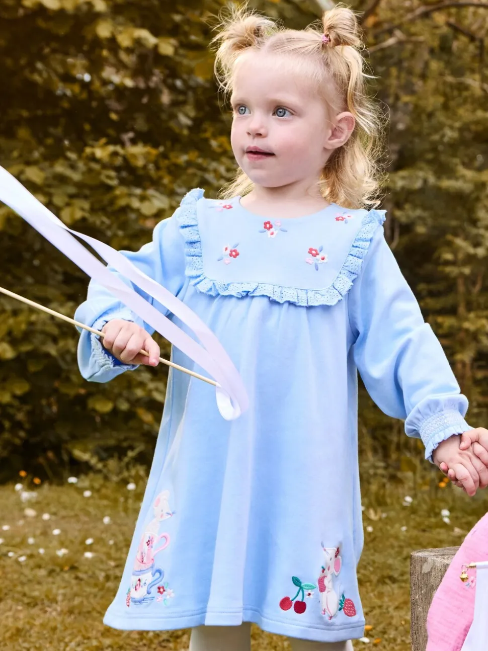 JoJo Maman Bébé Blue Mouse Tea Party Appliqué Yoke Dress