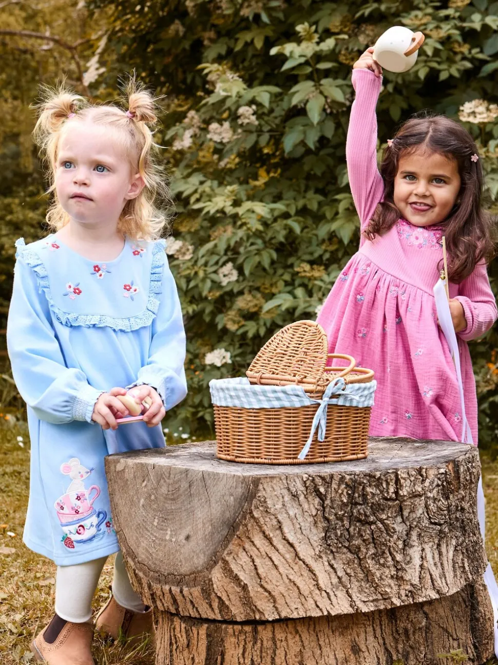 JoJo Maman Bébé Blue Mouse Tea Party Appliqué Yoke Dress