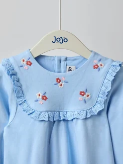 JoJo Maman Bébé Blue Mouse Tea Party Appliqué Yoke Dress